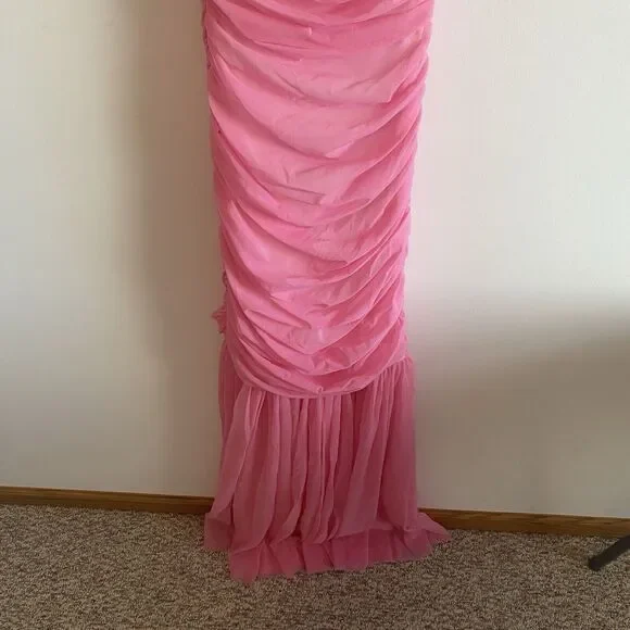 Norma Kamali Pink Walter Ruched Off‎ The Shoulder Fishtail Gown Size XS - Picture 11 of 16